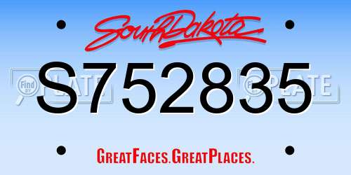 S752835 South Dakota License Plate