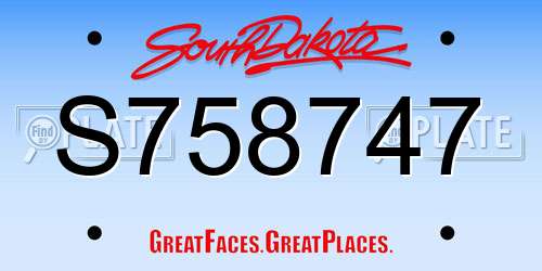 S758747 South Dakota License Plate