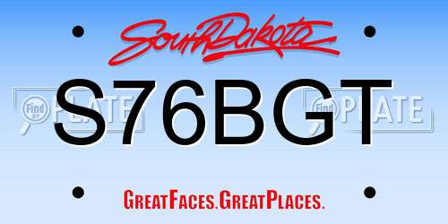 S76BGT South Dakota License Plate