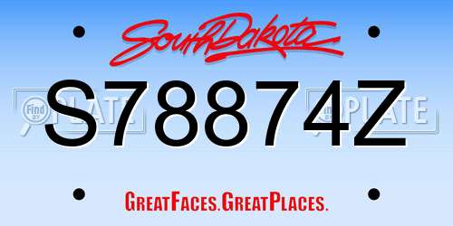 S78874Z South Dakota License Plate