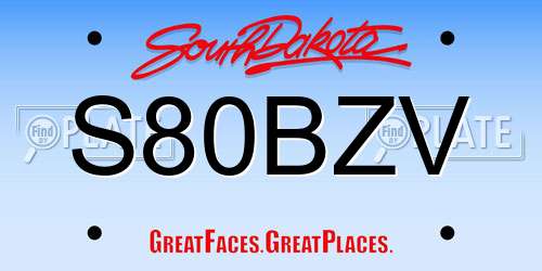 S80BZV South Dakota License Plate