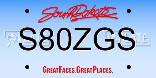 S80ZGS South Dakota License Plate