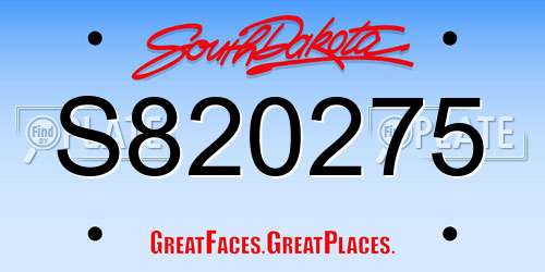 S820275 South Dakota License Plate