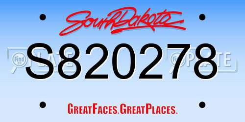 S820278 South Dakota License Plate