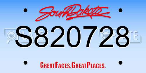 S820728 South Dakota License Plate