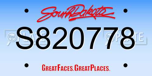 S820778 South Dakota License Plate