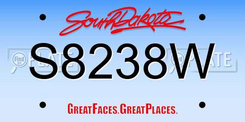 S8238W South Dakota License Plate