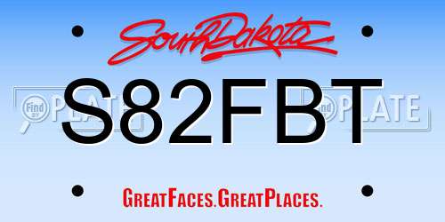 S82FBT South Dakota License Plate