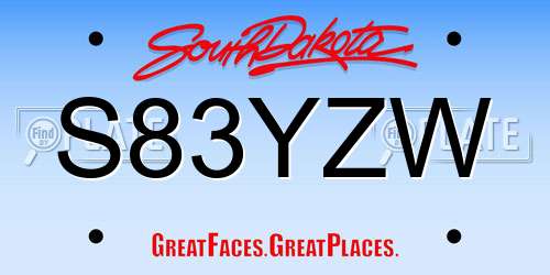 S83YZW South Dakota License Plate