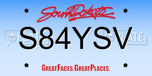 S84YSV South Dakota License Plate