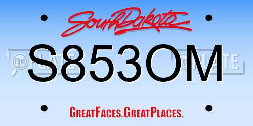 S853OM South Dakota License Plate