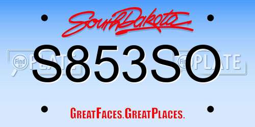 S853SO South Dakota License Plate
