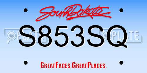 S853SQ South Dakota License Plate