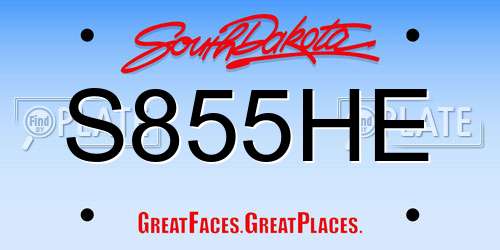 S855HE South Dakota License Plate