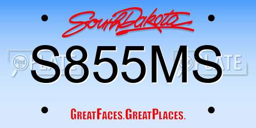 S855MS South Dakota License Plate