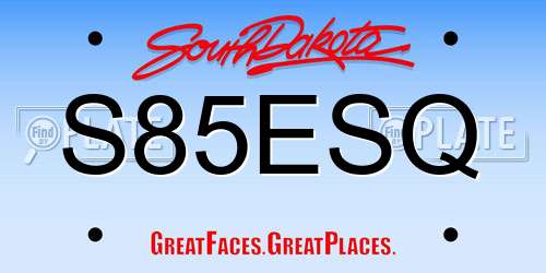 S85ESQ South Dakota License Plate