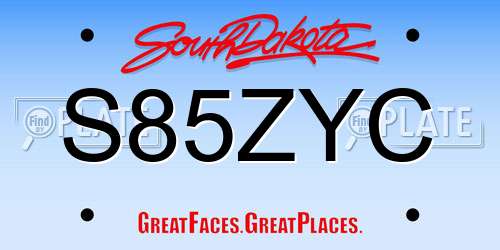 S85ZYC South Dakota License Plate