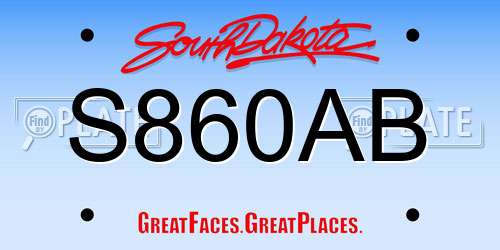 S860AB South Dakota License Plate