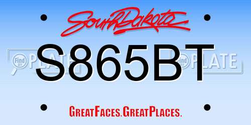 S865BT South Dakota License Plate