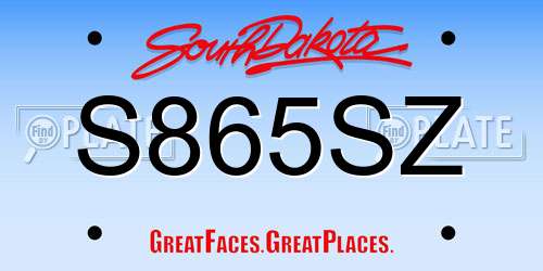 S865SZ South Dakota License Plate