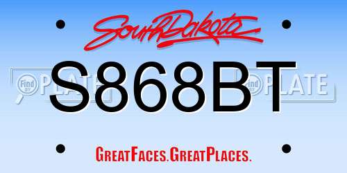 S868BT South Dakota License Plate