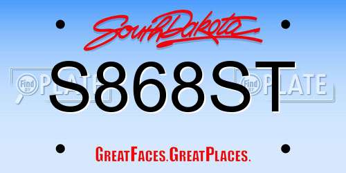 S868ST South Dakota License Plate