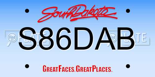 S86DAB South Dakota License Plate