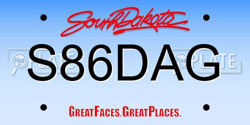 S86DAG South Dakota License Plate