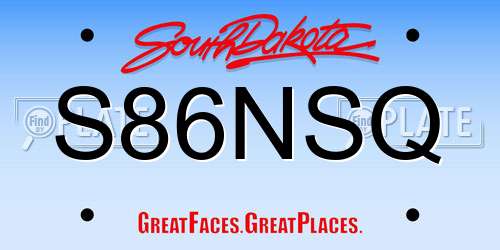 S86NSQ South Dakota License Plate