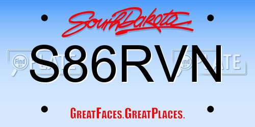 S86RVN South Dakota License Plate