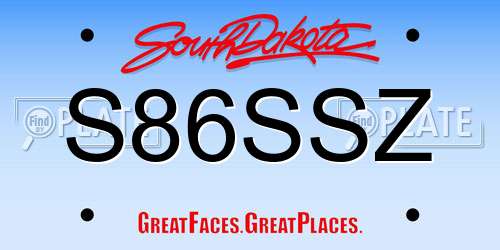 S86SSZ South Dakota License Plate