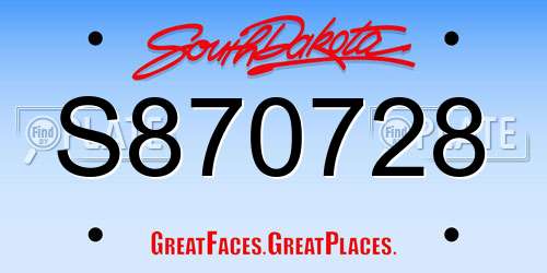 S870728 South Dakota License Plate