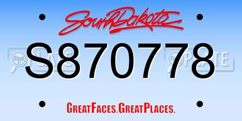 S870778 South Dakota License Plate
