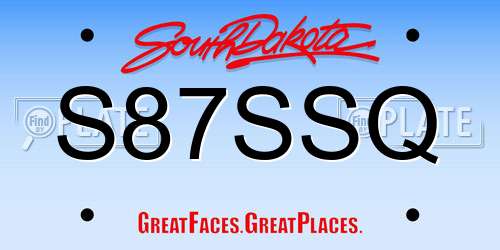 S87SSQ South Dakota License Plate