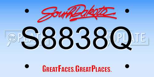 S8838Q South Dakota License Plate