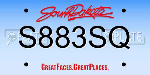 S883SQ South Dakota License Plate