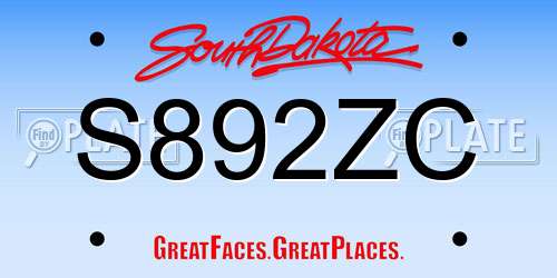 S892ZC South Dakota License Plate