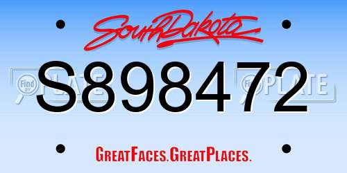 S898472 South Dakota License Plate