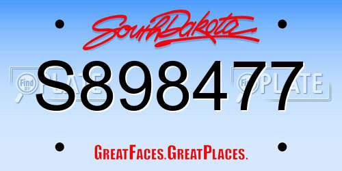 S898477 South Dakota License Plate