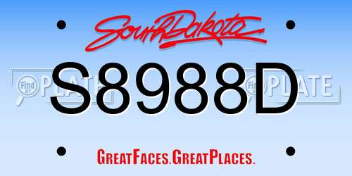 S8988D South Dakota License Plate