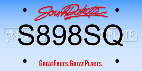 S898SQ South Dakota License Plate