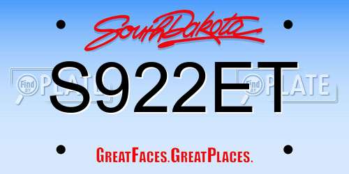 S922ET South Dakota License Plate
