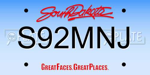 S92MNJ South Dakota License Plate