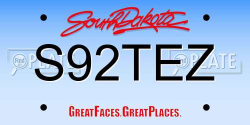 S92TEZ South Dakota License Plate