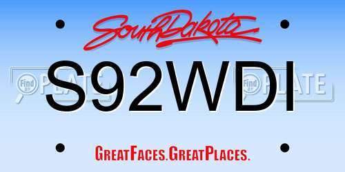 S92WDI South Dakota License Plate
