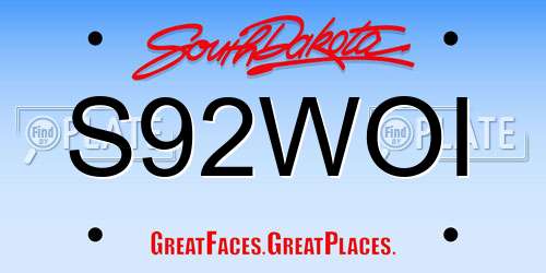 S92WOI South Dakota License Plate