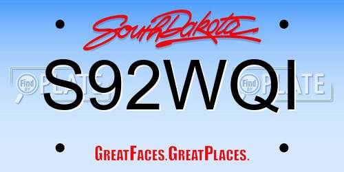 S92WQI South Dakota License Plate