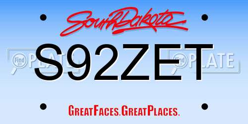 S92ZET South Dakota License Plate