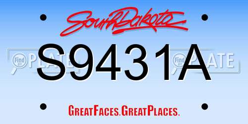 S9431A South Dakota License Plate