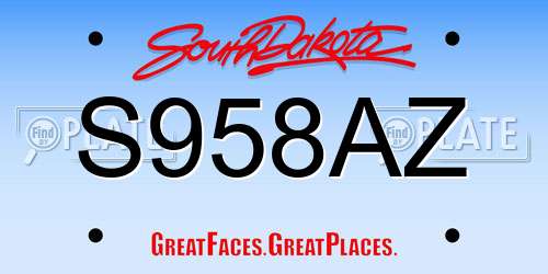 S958AZ South Dakota License Plate
